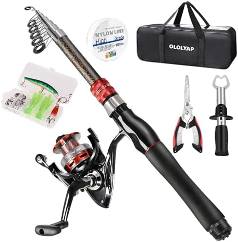 Fishing Pole Combo Set 6.9ft Telescopic Fishing Rod and Reel Combo with Fishing Pliers and Lip Gripper Collapsible Fishing Rod and Reel Kits for Bass Sea Saltwater Freshwater